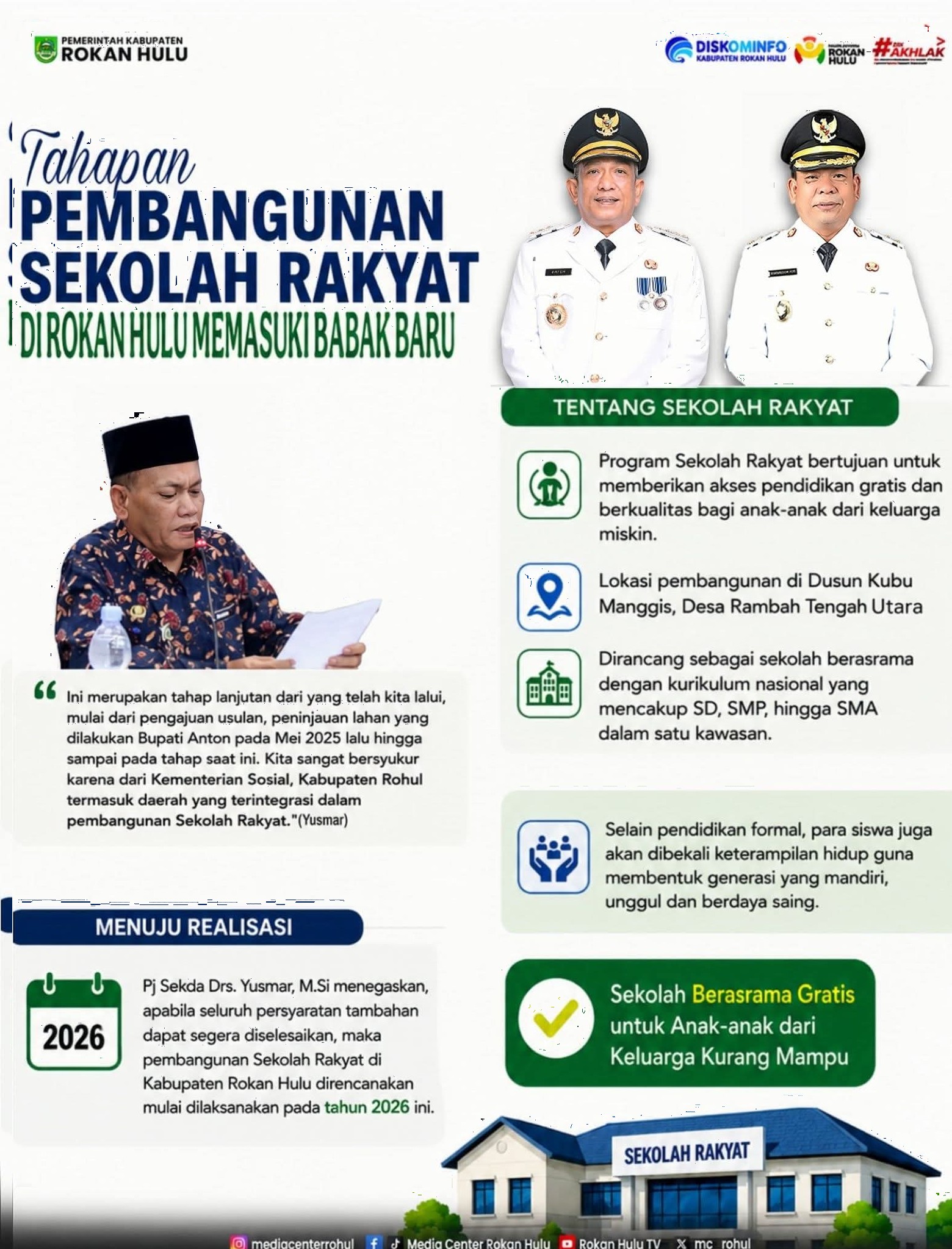Gebrakan Baru! Sekolah Rakyat Berasrama Gratis di Rokan Hulu Akan Dibangun 2026